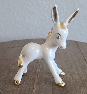 Vintage Grindley Artware Ceramic Pottery White Donkey Figurine With Gold Trim